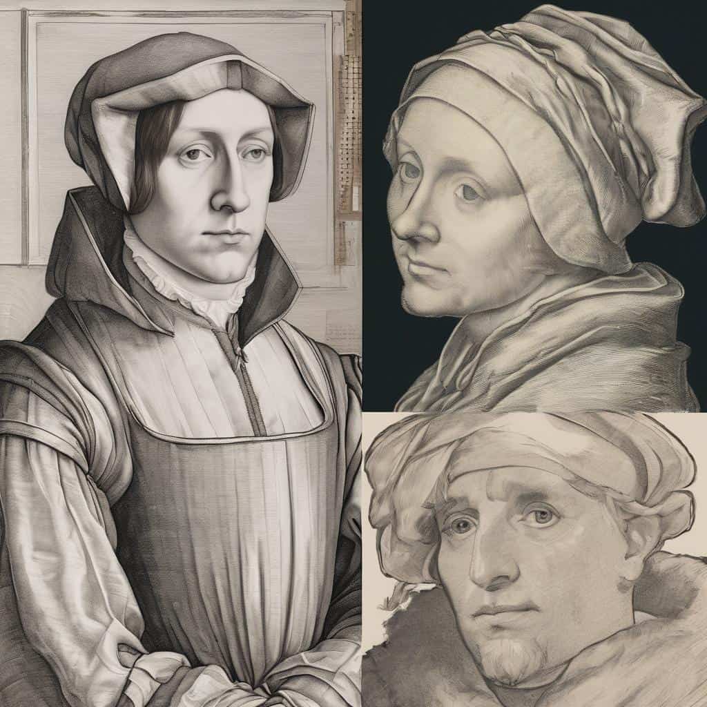 Φωτογραφία σε ασπρόμαυρο στυλ με τρεις αναπαραστάσεις αρχαίων γυναικείων και ανδρικών πορτρέτων, εστίαση στη χρήση χρωμάτων και συμβολισμού στην τέχνη.